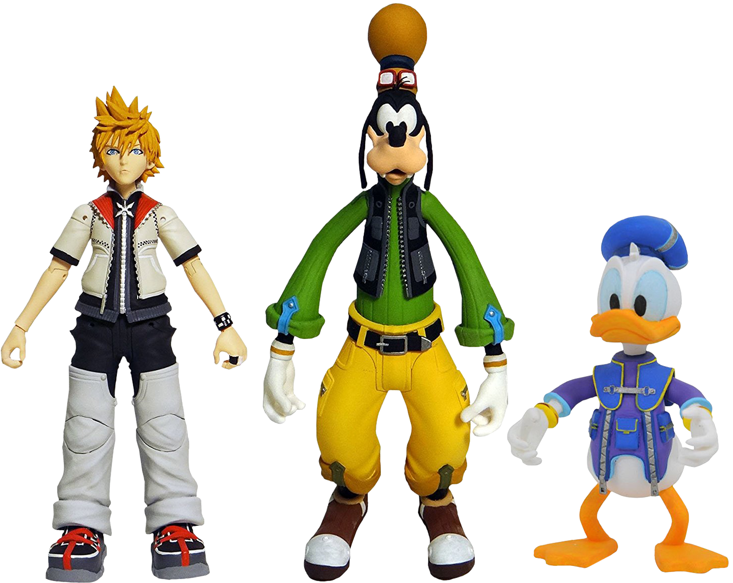 Roxas, Goofy & Donald Duck 7” Action Figure 3-pack - Action Figure Kingdom Hearts (1500x1310), Png Download