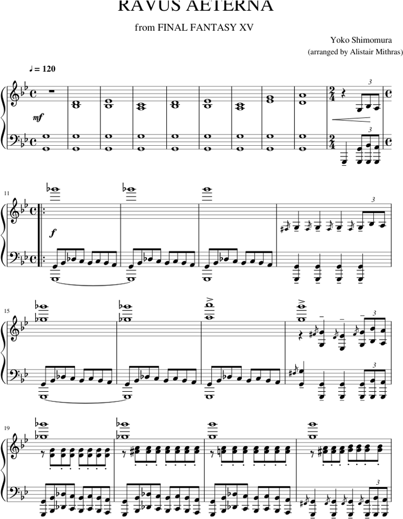 Final Fantasy Xv - Piano (850x1100), Png Download