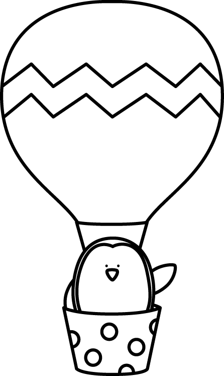 Black And White Penguin In A Hot Air Balloon (446x747), Png Download