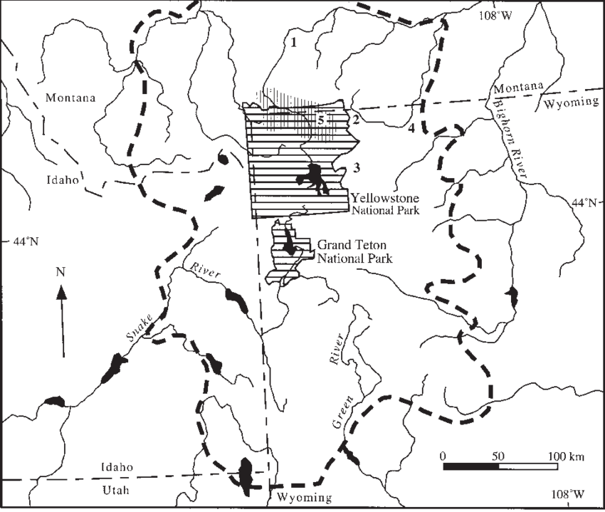 Greater Yellowstone Ecosystem , Showing Locations Of - Map (850x719), Png Download