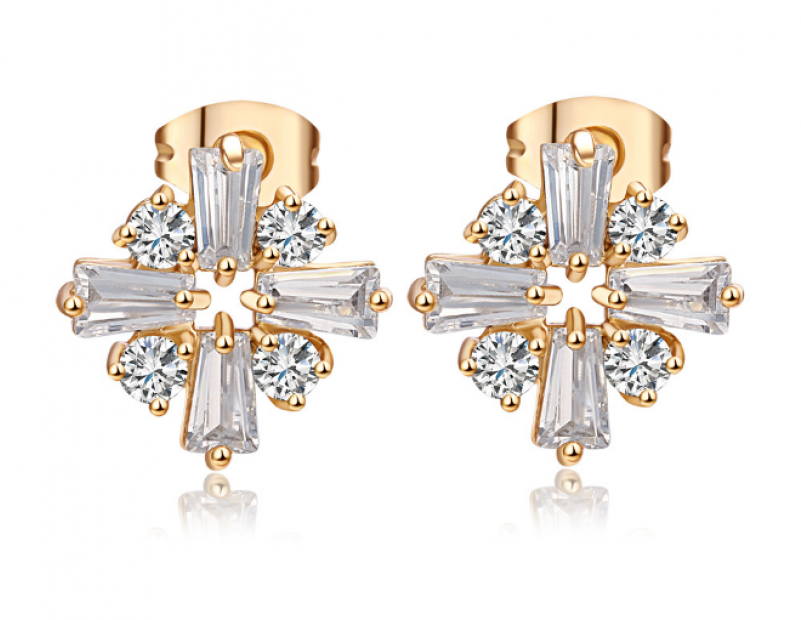 Png Jewellers Online Shopping Graphic Royalty Free - Pandahall 18k Gold Plated Flower Brass Cubic Zirconia (800x800), Png Download