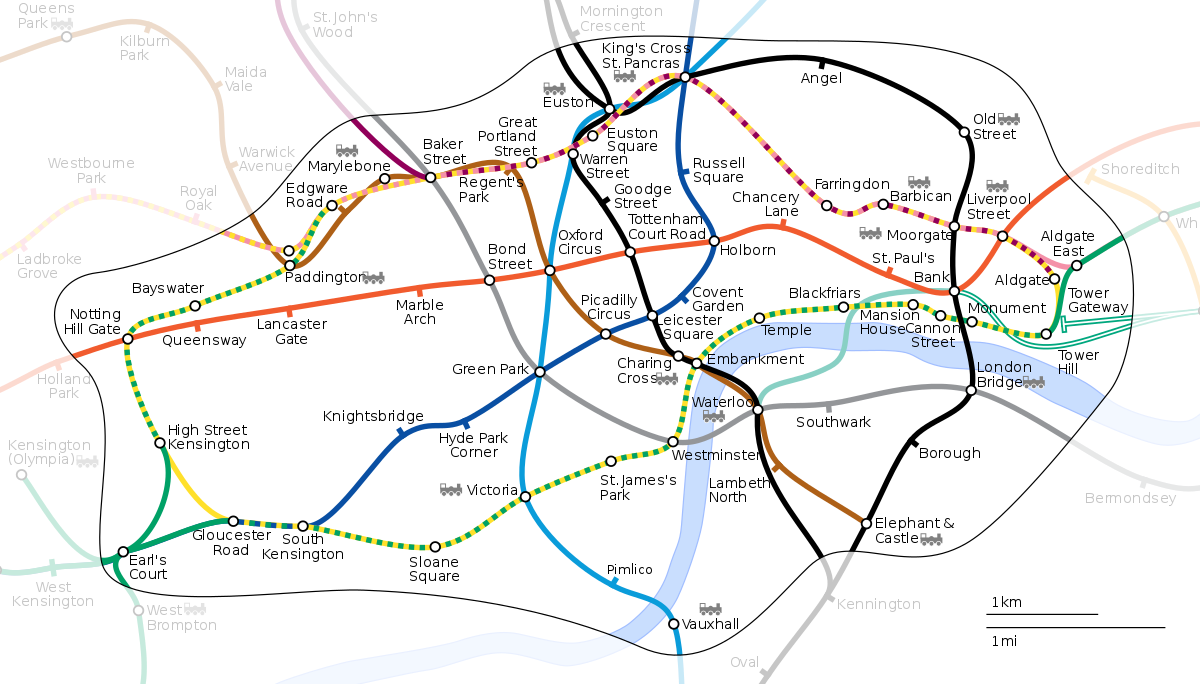 Zona 1 Do Metropolitano De Londres (e O Dlr) - London Underground Actual Map (1200x684), Png Download