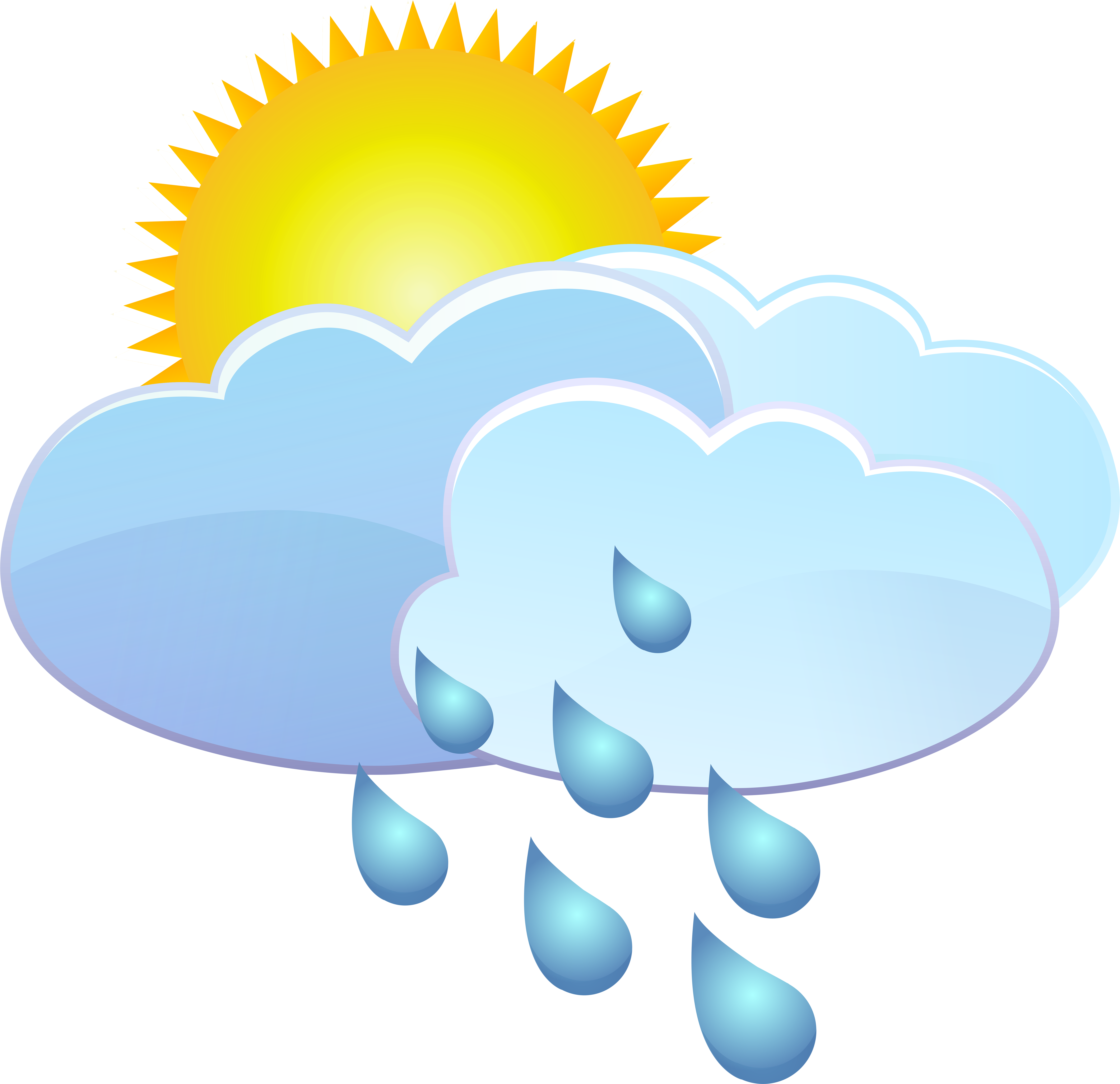 Clouds Sun And Rain Drops Weather Icon Png Clip Art (8000x7763), Png Download