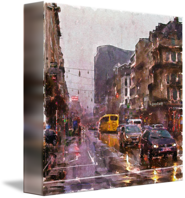 "rainy Day Traffic" By Marian Voicu, Bucharest - Watercolor Painting (606x650), Png Download