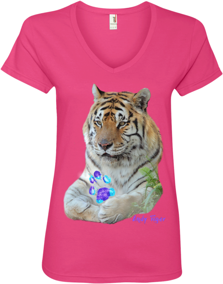 Andy Tiger Paw Print Ladies' V-neck Tee - Sip Coffee & Pet My Dog Ladies' Premium V-neck (1155x1155), Png Download