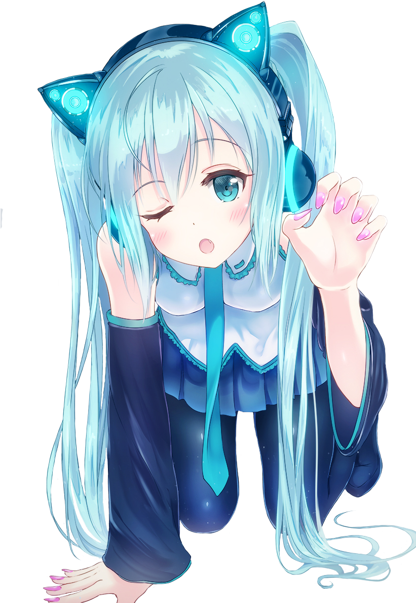 816 Images About Hatsune Miku On We Heart It - Anime Girl With Cat Ears Headphones (820x1200), Png Download