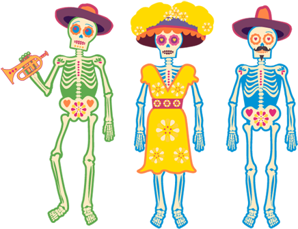 3 Day Of The Dead Skeletons - El Dia De Los Muertos Skeletons (480x368), Png Download