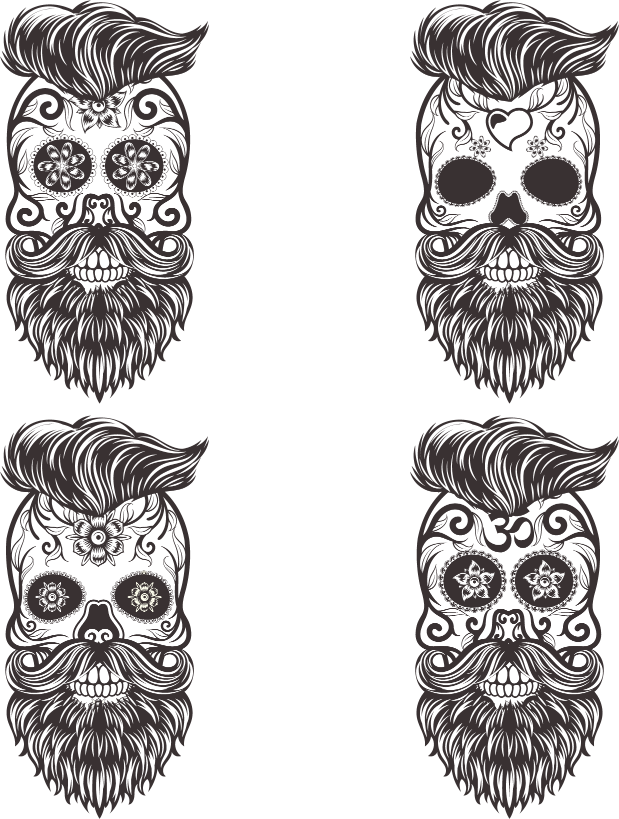 Calavera Skull Euclidean Vector Drawing Day Of The - Day Of Dead Skull With Beard (1238x1636), Png Download