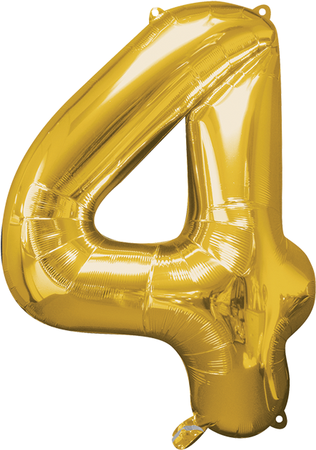 Numero 4 Dorado 28 Pulgadas Globo Metálico - Gold Foil Number 4 Foil Balloon (600x630), Png Download