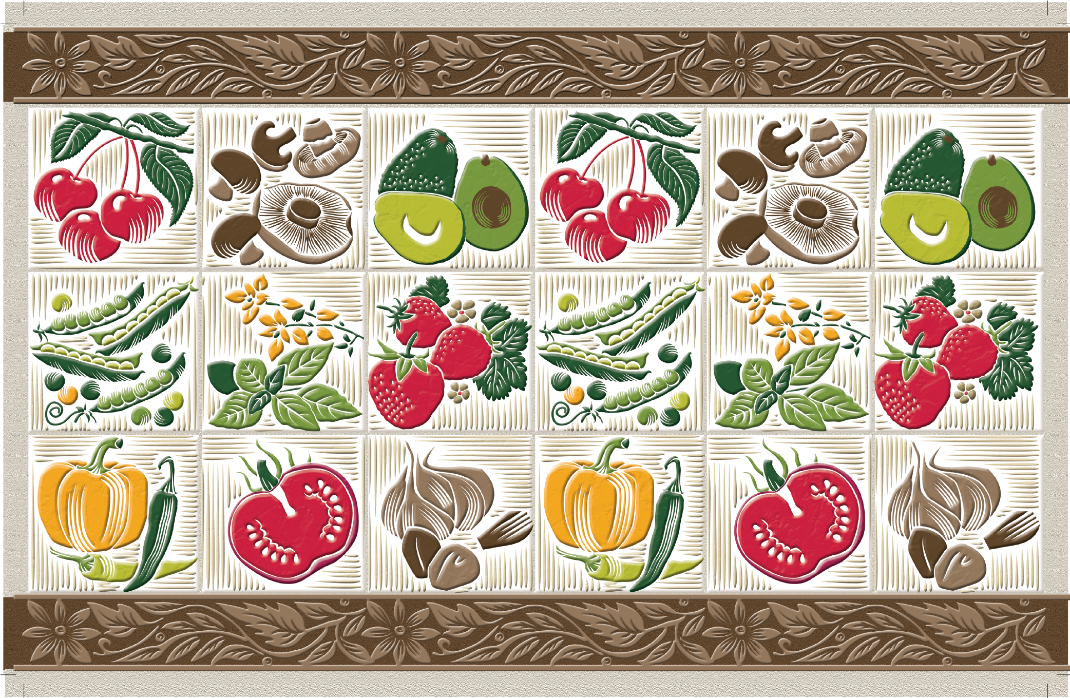 Kitchen Palette - Vintage Veggies By Dianne Annelli - Customized Wallpaper (2083x2179), Png Download