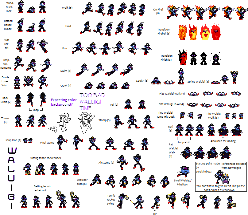 Psycho Waluigi Sprite Sheet (812x710), Png Download