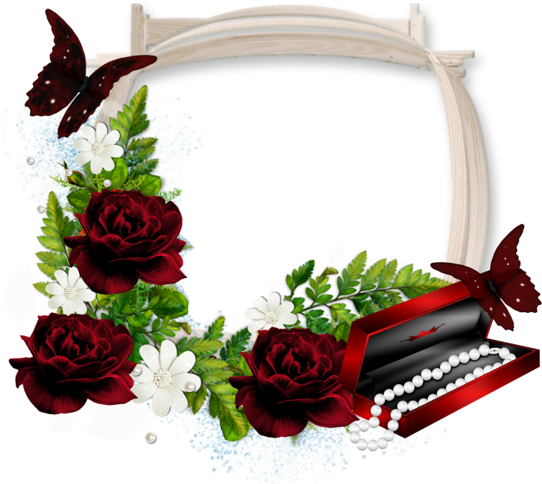Beautiful Transparent Photo Frame With Dark Red Roses - Frame With Red Roses Png (766x756), Png Download