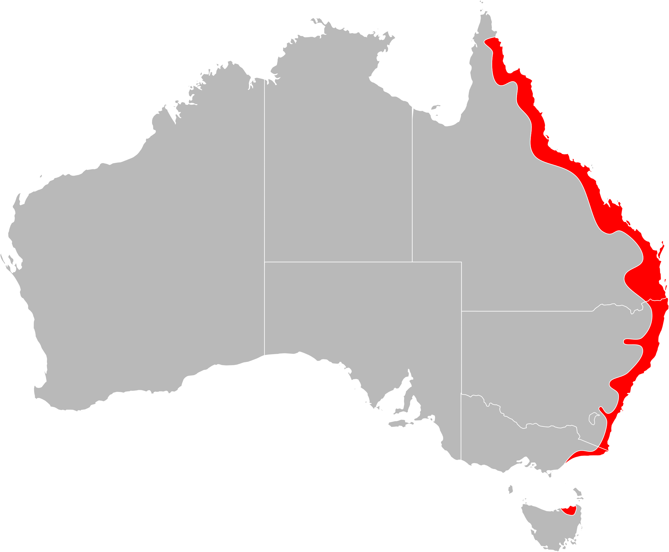 Ixodes Holocyclus Range Map - No Australia (2323x1917), Png Download