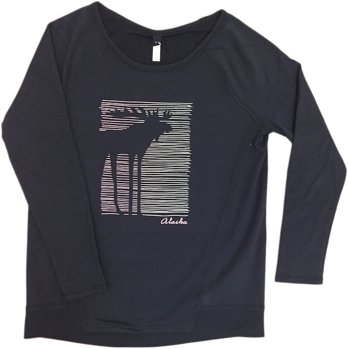 Outline Moose Alaska Ladies Comfy Crew - Long-sleeved T-shirt (698x700), Png Download