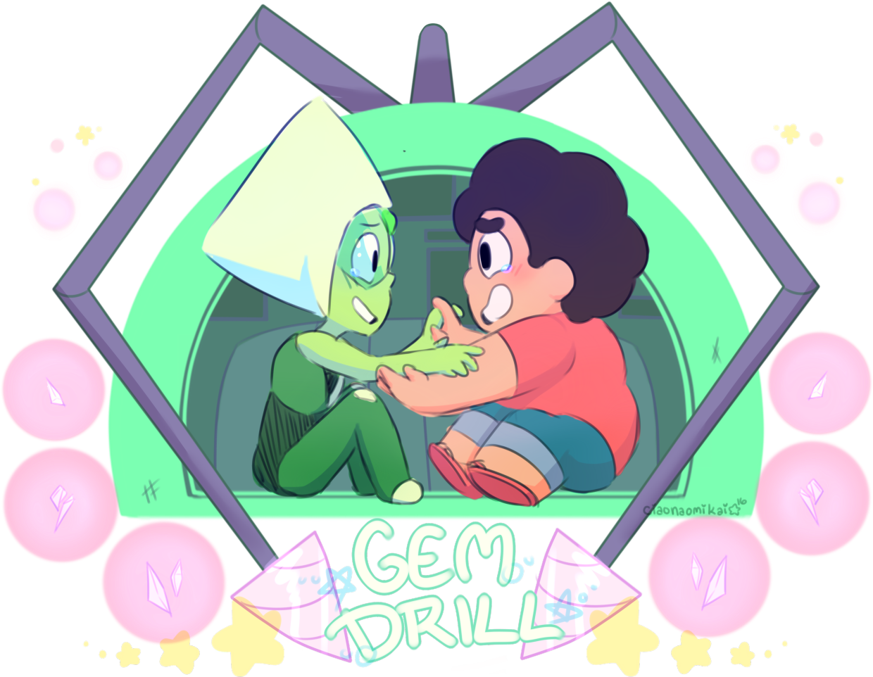 Anaonikaǐ Green Pink Cartoon Vertebrate Art Illustration - Steven Universe Fully Gem (1280x986), Png Download