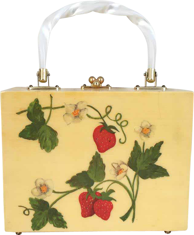 Vintage 1960s Novelty Print Strawberry Wood Box Hand - Handbag (771x771), Png Download