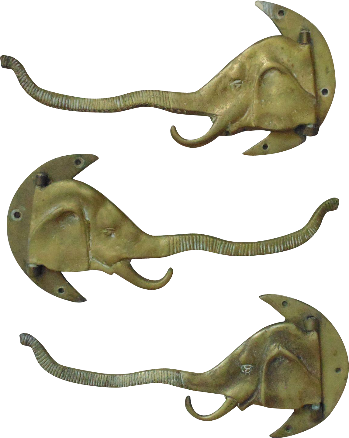 3 Vintage Brass Elephant Head Plant Curtain Hooks Hangers - Indian Elephant (1440x1440), Png Download