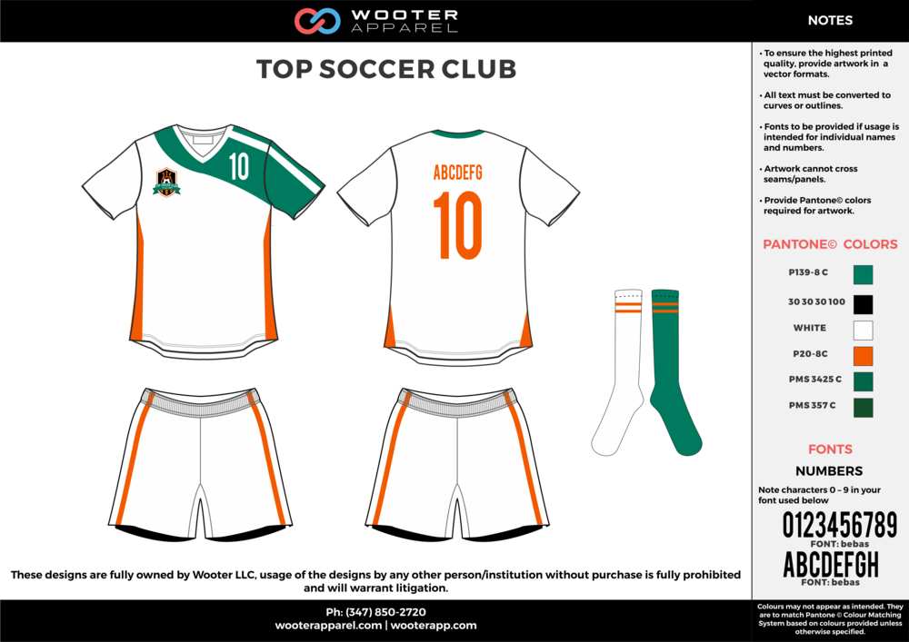 Top Soccer Club Green White Orange Custom Sublimated (1000x707), Png Download