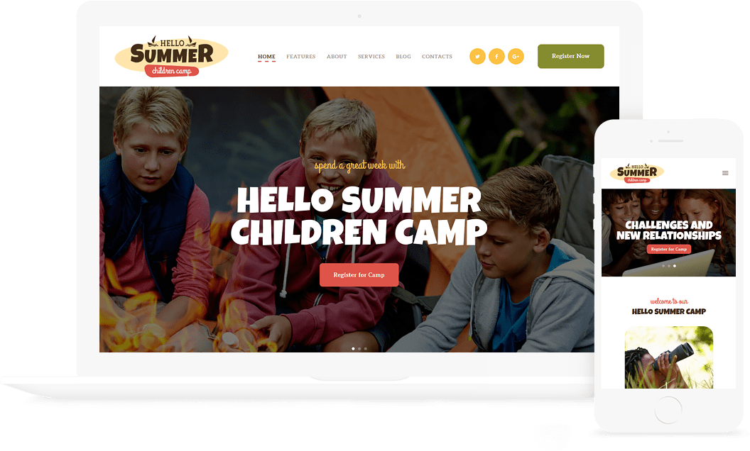 Hello Summer Children's Camp Wordpress Theme - Website (1056x636), Png Download