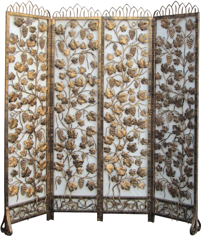 Golden Metal Grape Leaf Motif Panel Screen On Chairish - Room Divider (1109x1200), Png Download