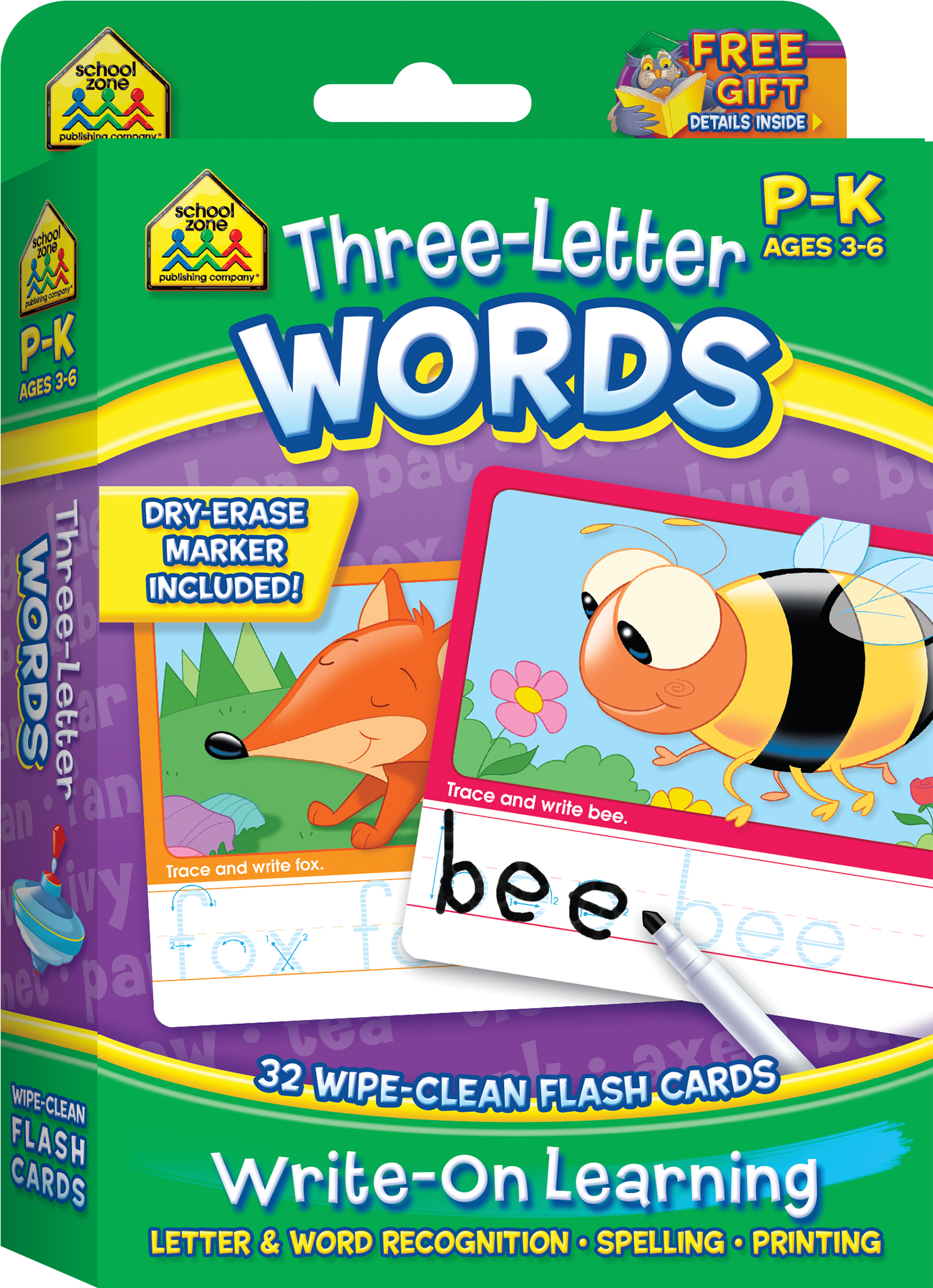 Three Letter Words Write On Learning, Interactive Flash - School Zone Three-letter Words Interactive Flash Cards (2048x2048), Png Download