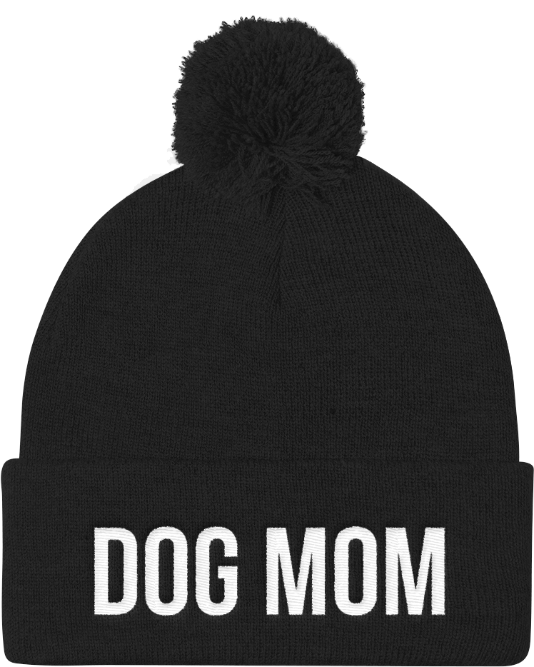 Dog Mom Embroidered Pom Pom Knit Beanie - Pom Pom Hat, Hustler, Beanie, Beanie Hat, Pom Pom Beanie, (1000x1000), Png Download