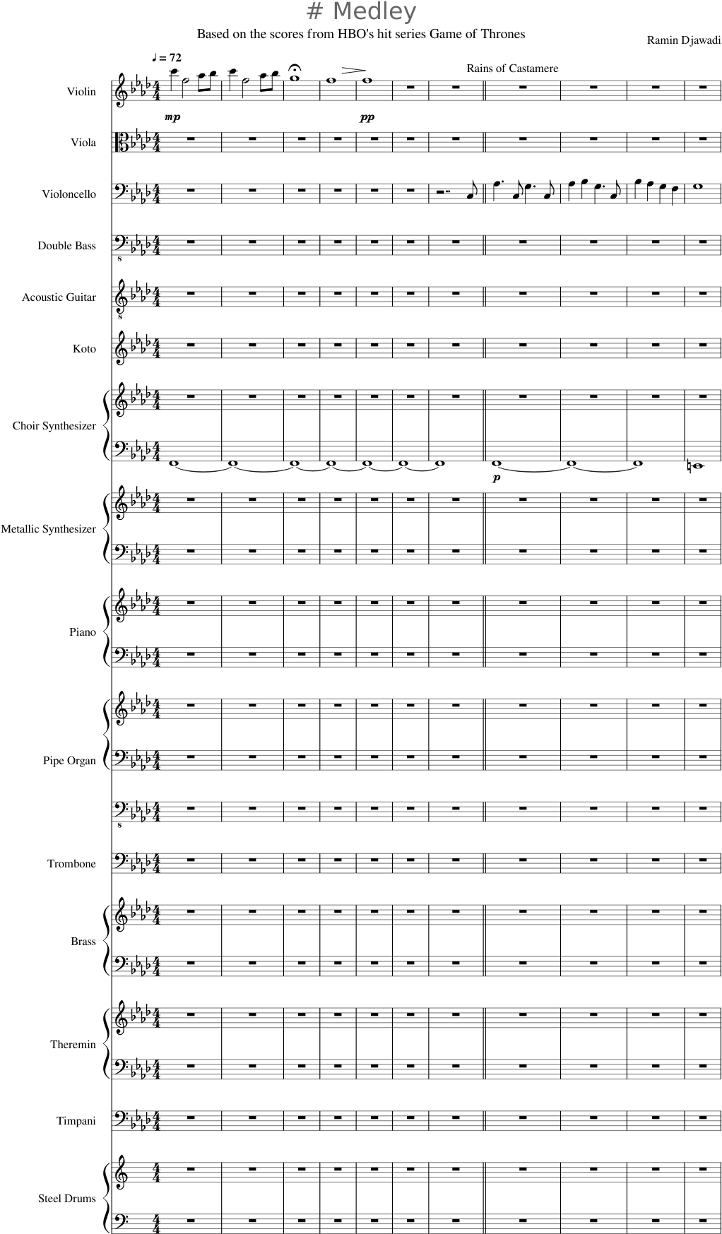 Game Of Thrones Medley - Chaos Is A Ladder Partition (1098x1929), Png Download