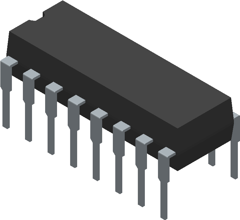 Cd40193be - Texas Instruments - 3d Model - Dual In - Dual Inline Package Ic Png (800x800), Png Download