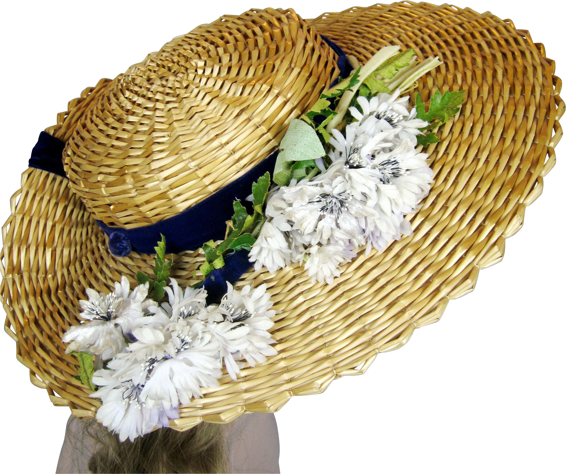 Antique 1910s Wide Brimmed Ladies Edwardian Straw Hat - Bouquet (1985x1985), Png Download