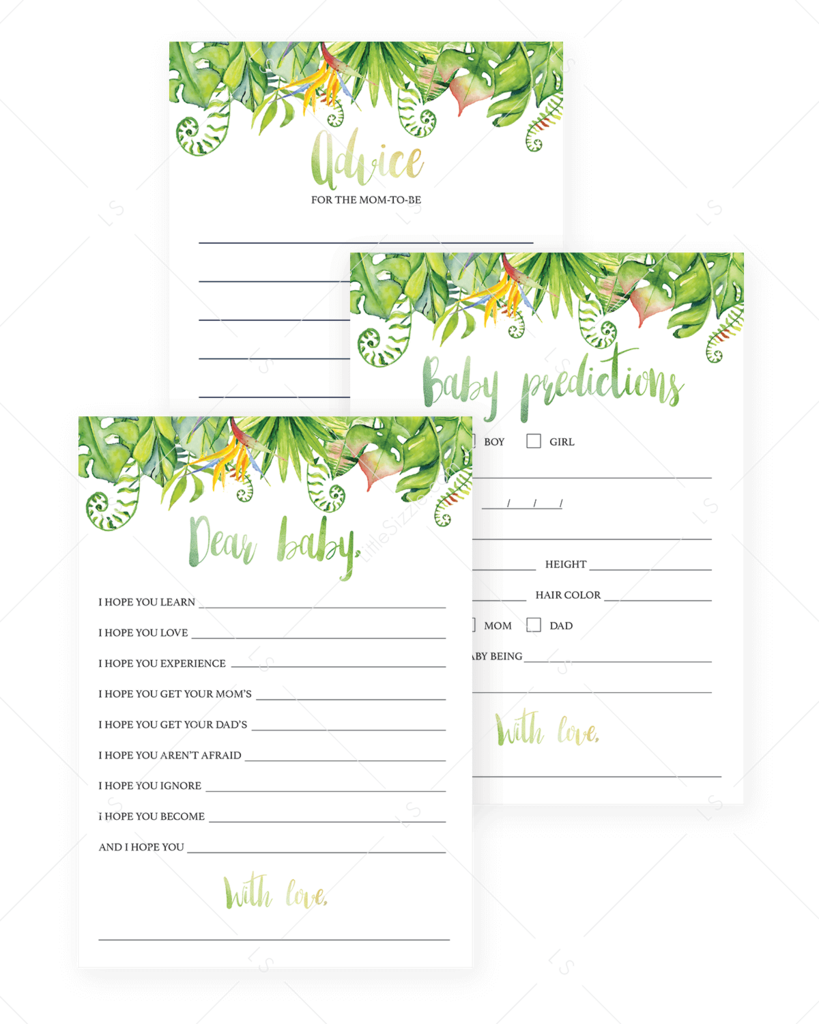Tropical Leaf Baby Shower Games Printable By Littlesizzle (819x1024), Png Download