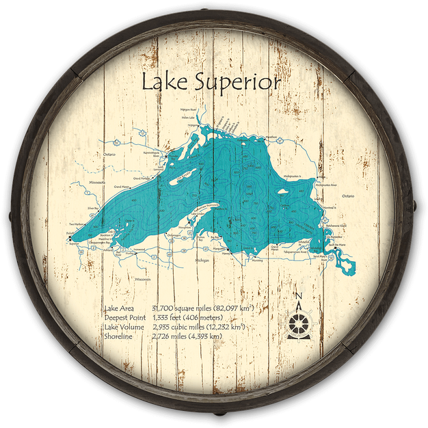 Lake Superior Wooden Barrel End Map - Great Lakes (730x730), Png Download