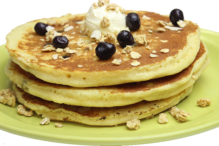 Blueberry Granola Pancakes - Pannekoek (750x500), Png Download