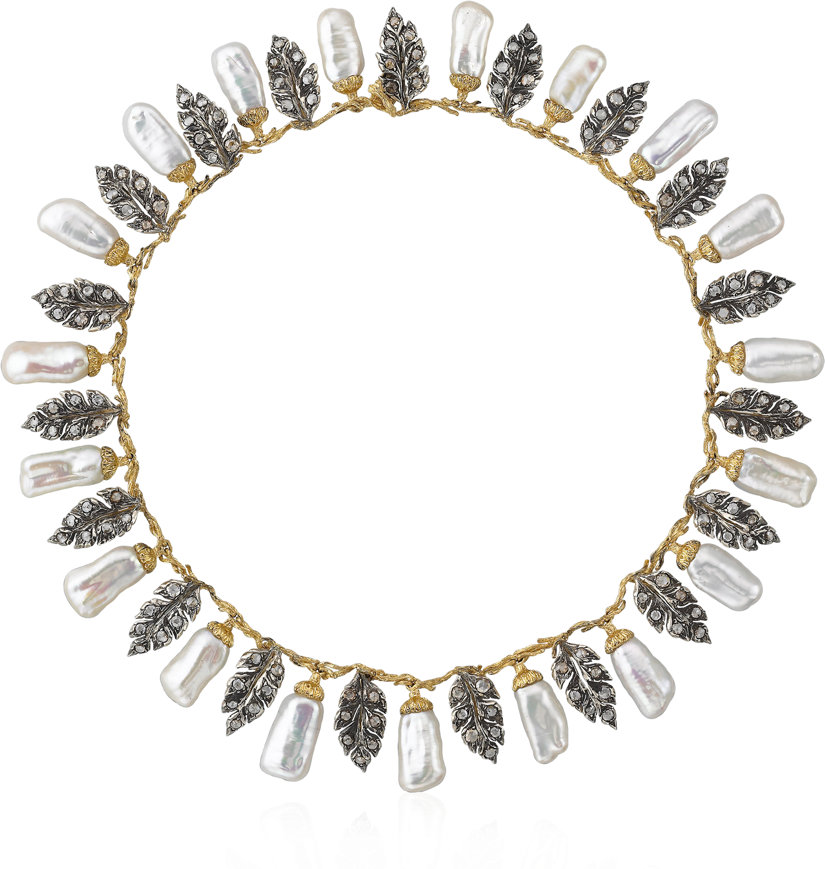 Necklace Necklace In Silver And Yellow Gold With Pearls (1800x1800), Png Download