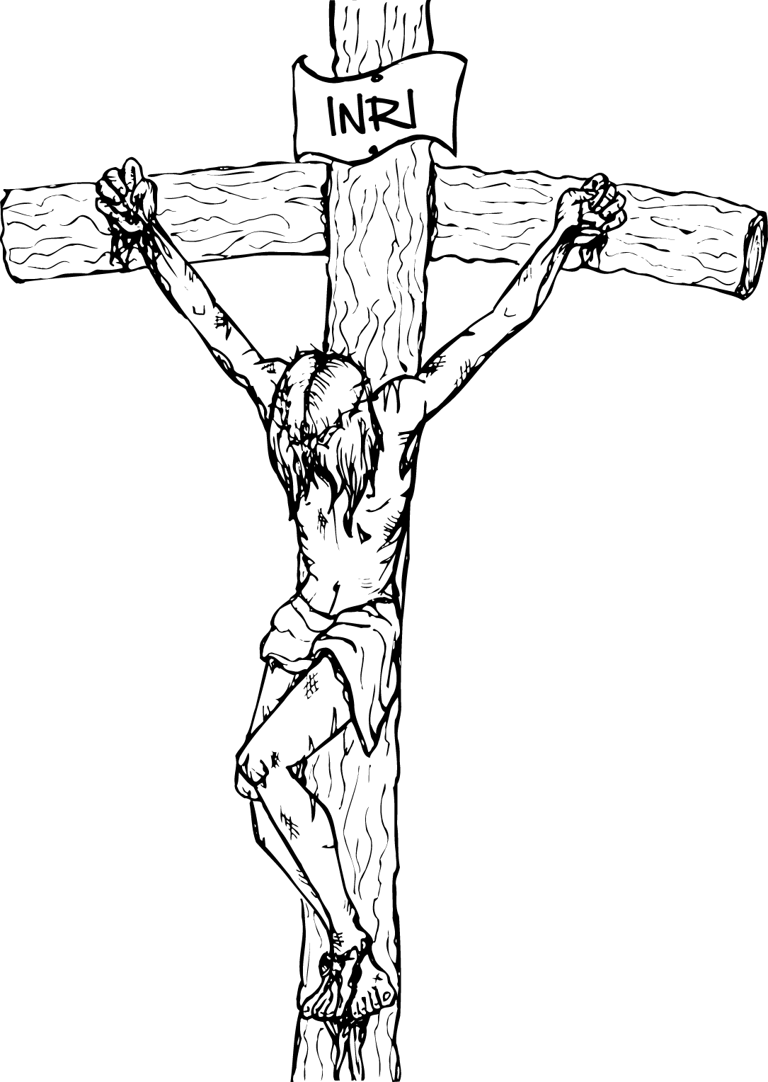Cross Clipart Jesus Praying Drawing Art Coloring - Jesus On The Cross Drawing Png (1085x1528), Png Download