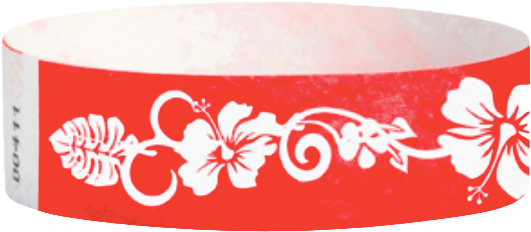 Red Hawaiian Flower 3/4” Tyvek Wristbands - Red Hawaiian Flower - Wristco 3/4" Tyvek Wristbands (566x262), Png Download