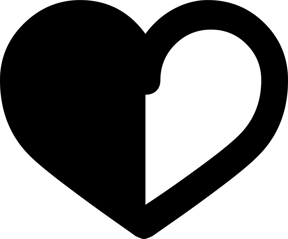 Heart Half Outline Comments - Half White Half Black Heart Png (980x814), Png Download