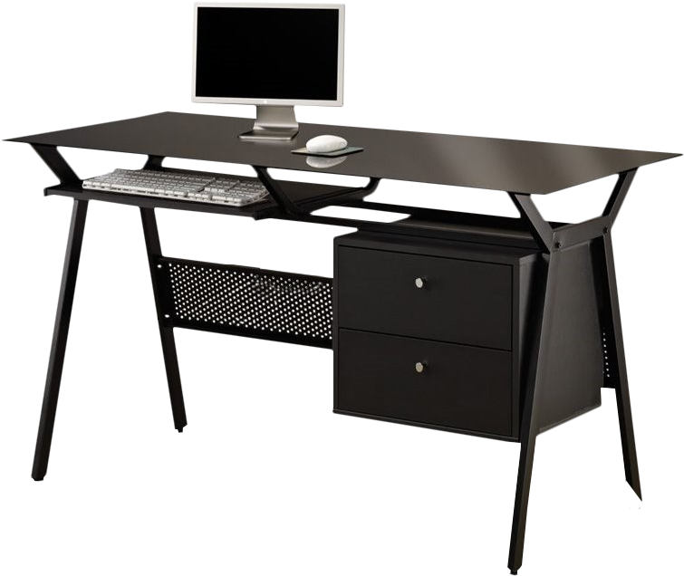 Img - Computer Black Desk With Drawers (798x798), Png Download