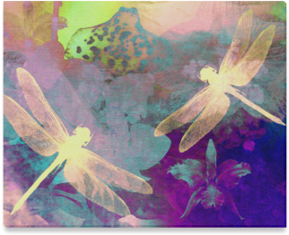 Dragonflies And Orchids Canvas Print - Painting Dragonflies And Orchids A Art Print - Mini (500x500), Png Download