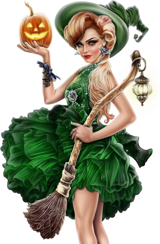 Sorci Re Png Citrouille Balai Tube Halloween - Tubes Gothiques Vert (525x800), Png Download