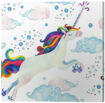 Watercolor Fairy Tale Seamless Pattern With Flying - Acuarela Unicornios (400x400), Png Download