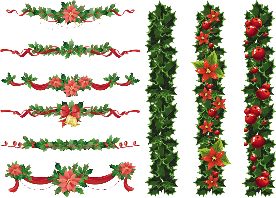 Christmas Elements Png Transparent Image - Christmas Garlands Vector (1170x839), Png Download