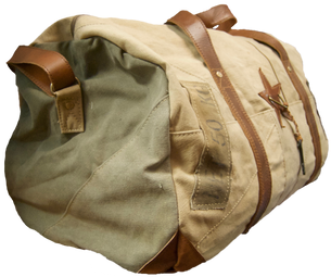 Large Repurposed Canvas Duffle Bag With Leather Strap - Messenger Bag (498x333), Png Download