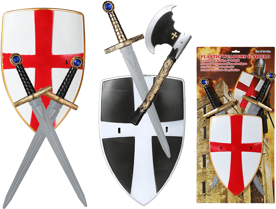 Plastic Weapons & Shield - Set Épée, Hache Et Bouclier (945x709), Png Download