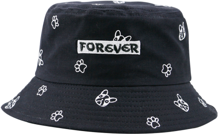 Letters Embroidery Cartoon Pattern Bucket Hat - Flat Top Ink Printed Bucket Cap (600x600), Png Download