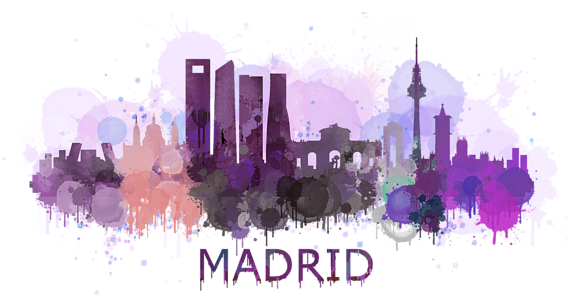 Click And Drag To Re-position The Image, If Desired - Madrid Skyline Watercolor (600x600), Png Download