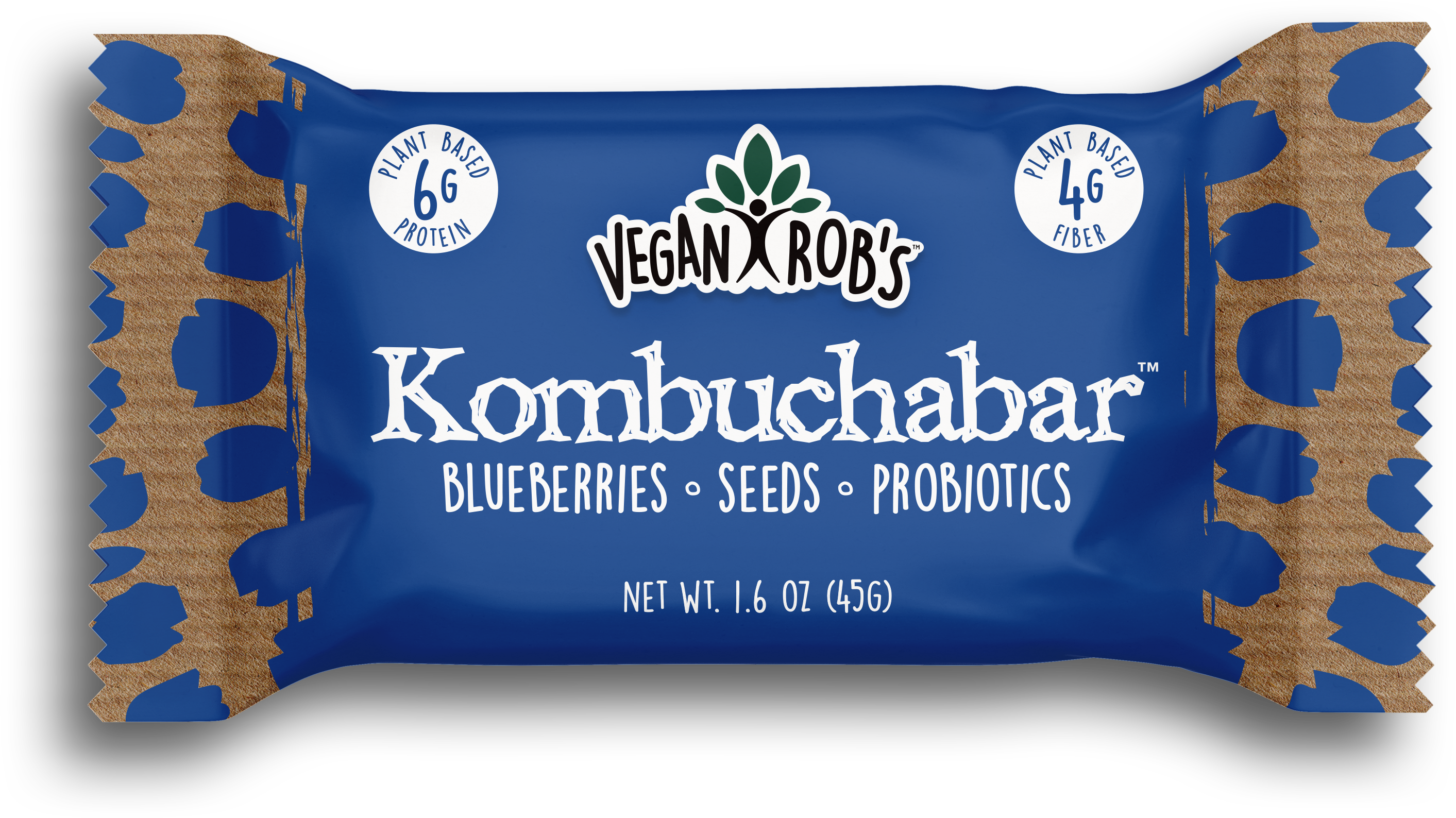 Vegan Kombucha Bar Blueberry 45g Front - Vegan Rob's Kombucha Bar (3364x2104), Png Download