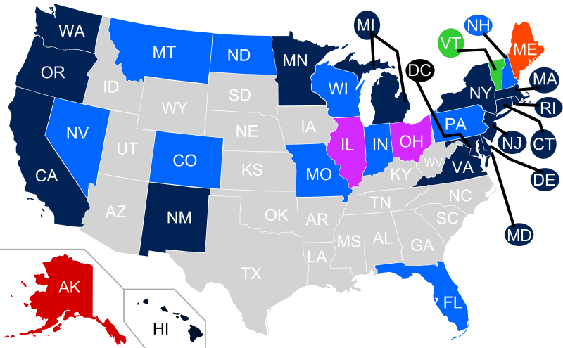 Senators Who Publicly Support Same-sex Marriage Both - Bernie Sanders Won Map (800x495), Png Download