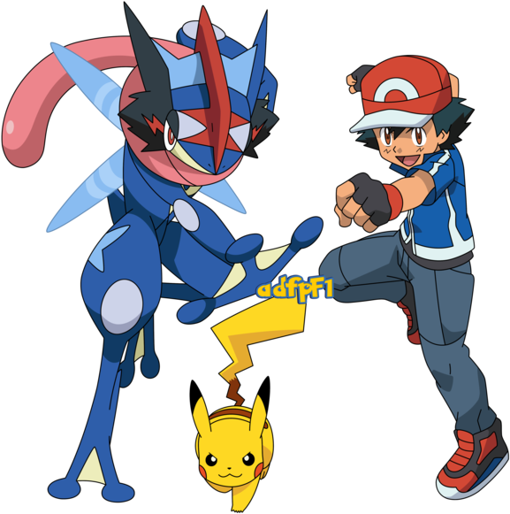 Ash , Pikachu Y Greninja Ash By Adfpf1 - Ash Xy (577x581), Png Download