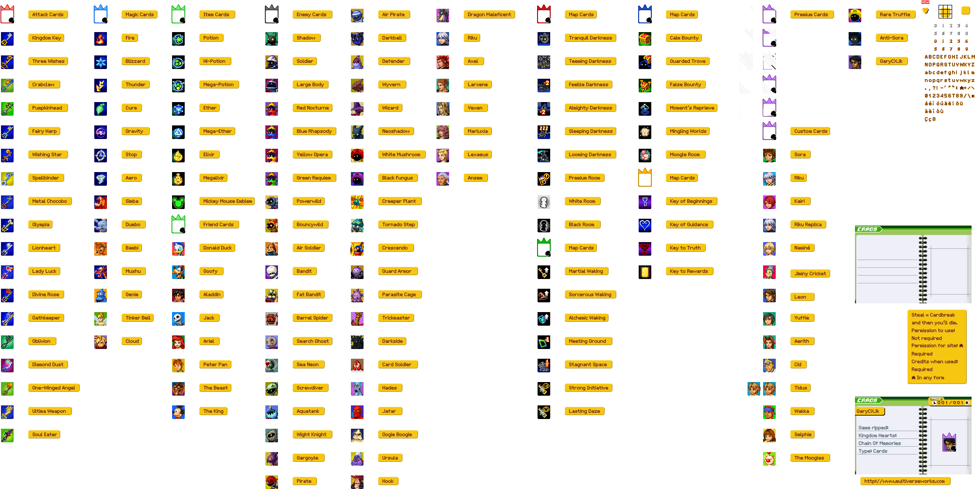 Cardiconssheet8dv - Hearts Chain Of Memories Cards (2048x1024), Png Download