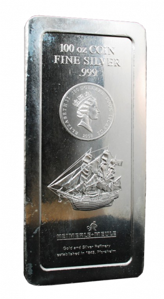 100 Troy Ounce Cook Islands Bounty Silver Coin Bar (940x587), Png Download